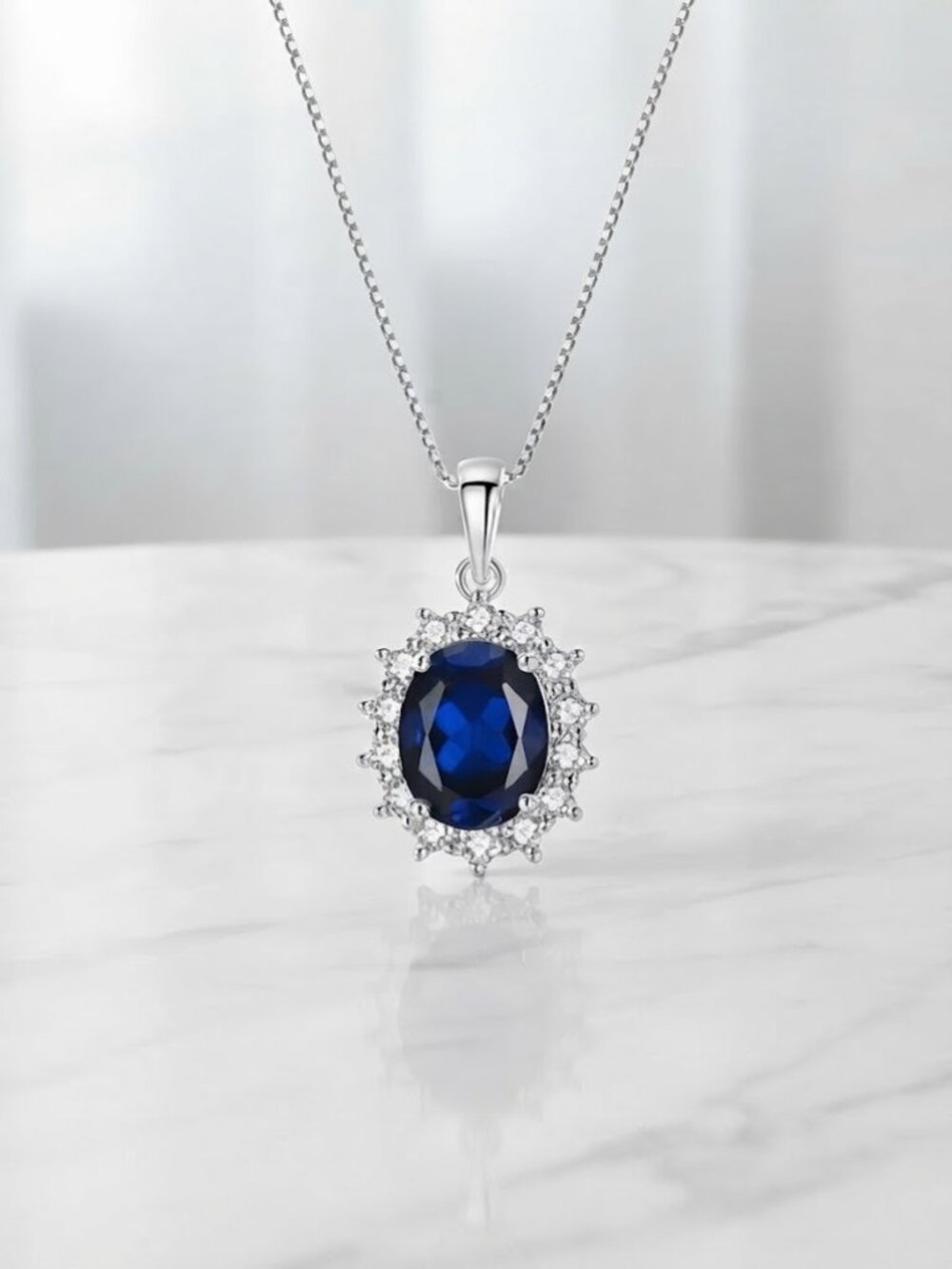 Ladies Blue Silver Princess Necklace